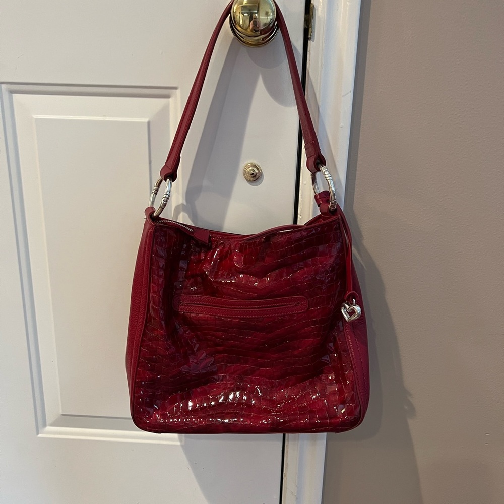 Brighton red leather with shiny croc leather shoulder handbag